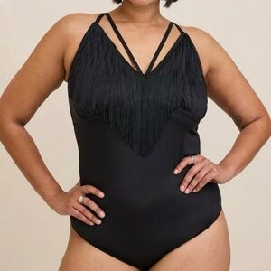 Torrid Black Deep V Fringe Strappy Bodysuit Festival Size 3 NWT
